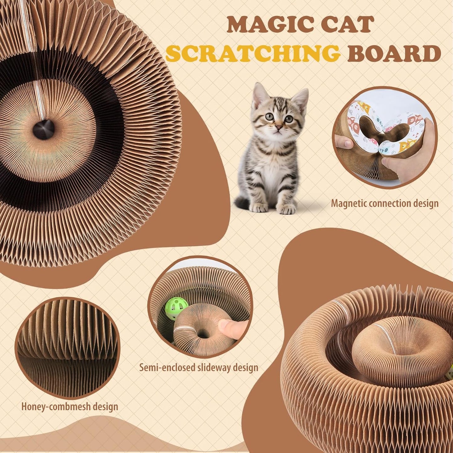 Magic Accordion Cat Scratcher Toy with Ball – Interactive Curl Ring for Indoor Cats & Kittens
