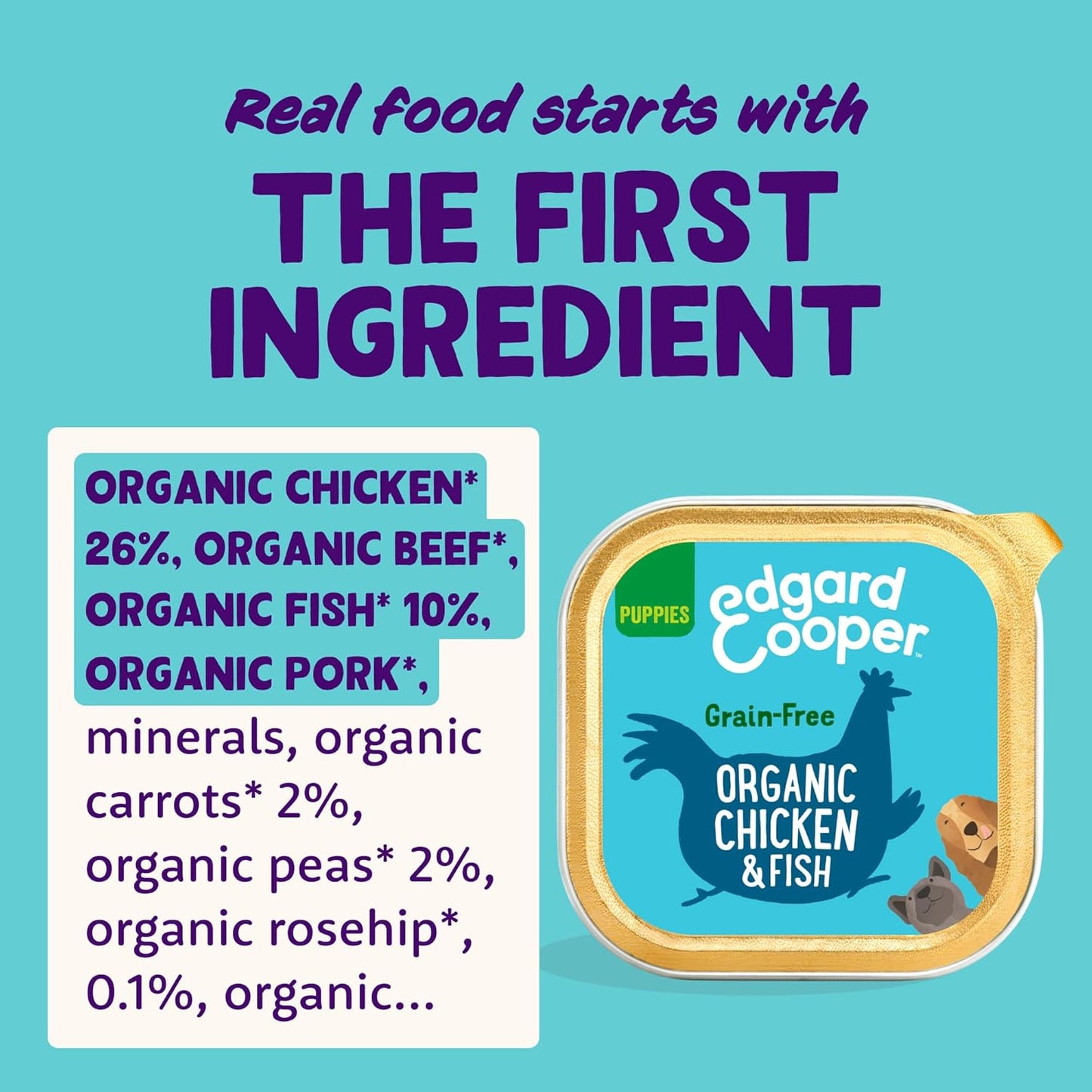 Edgard Cooper Puppy Organic Grain-Free Wet Dog Food, Organic ChickenFish 17 x 100g, Natural Dogs Food in Cup, Fresh Meat, High Protein, Hypoallergenic, No Added Sugar