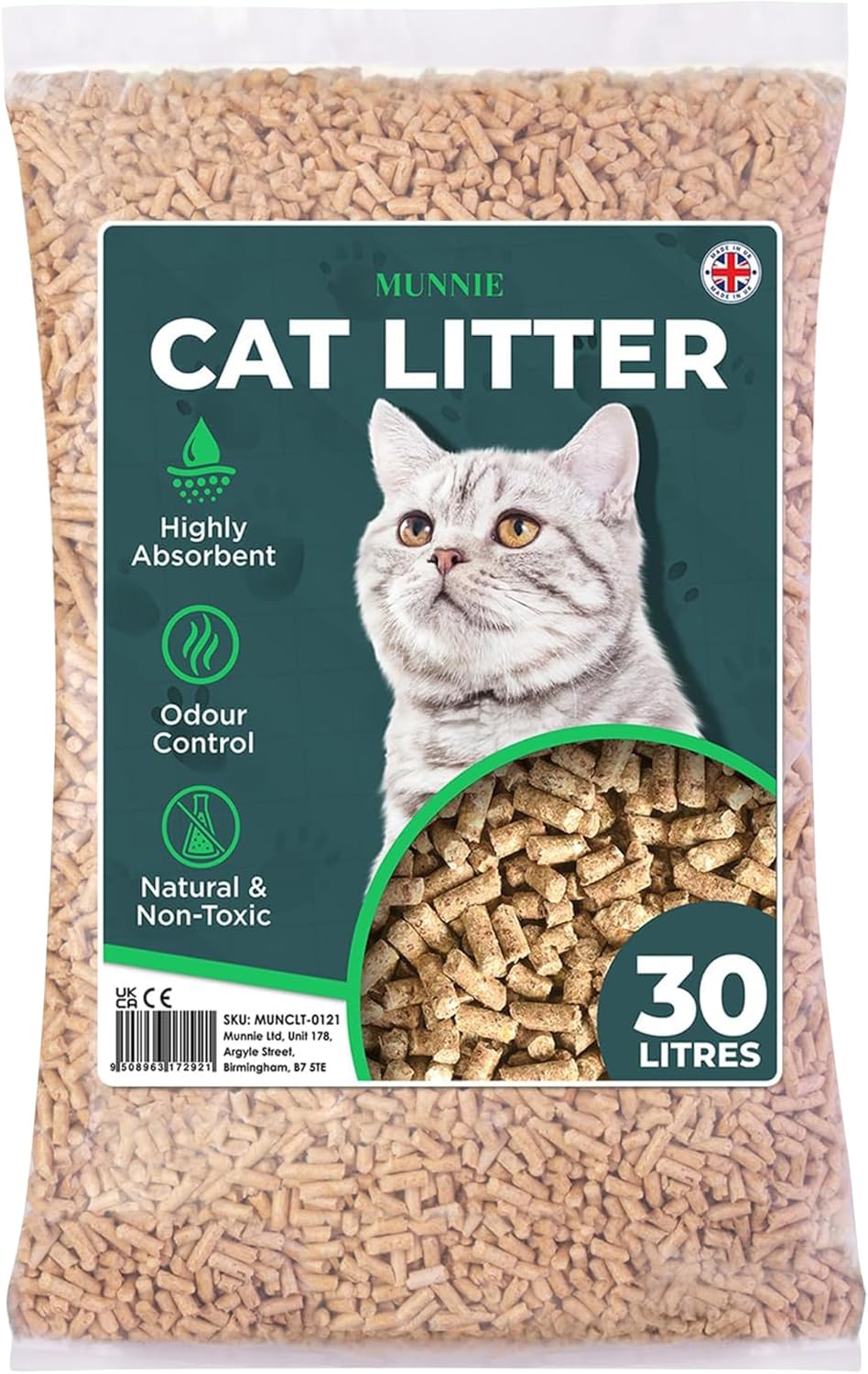 Munnie Natural Wood Pellet Cat Litter – Biodegradable, Dust-Free, Unscented, Safe for Kittens & Cats