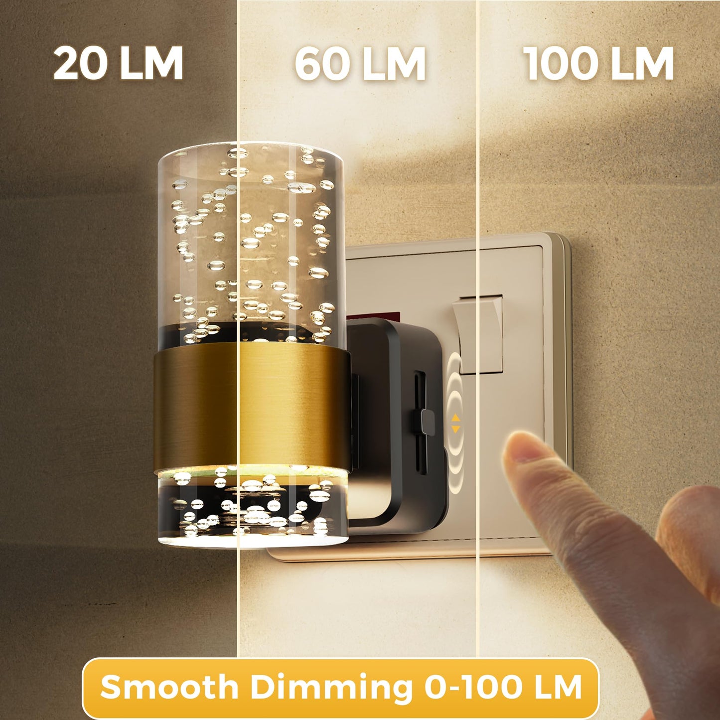 LOHAS-LED Plug in Night Light, Acrylic Night Light with Dusk to Dawn Sensor, Adjustable Brightness 0-100LM, Warm White 3000K, Plug in Nightlight for Hallway, Bathroom, Stair, Bedroom[1 Pack]