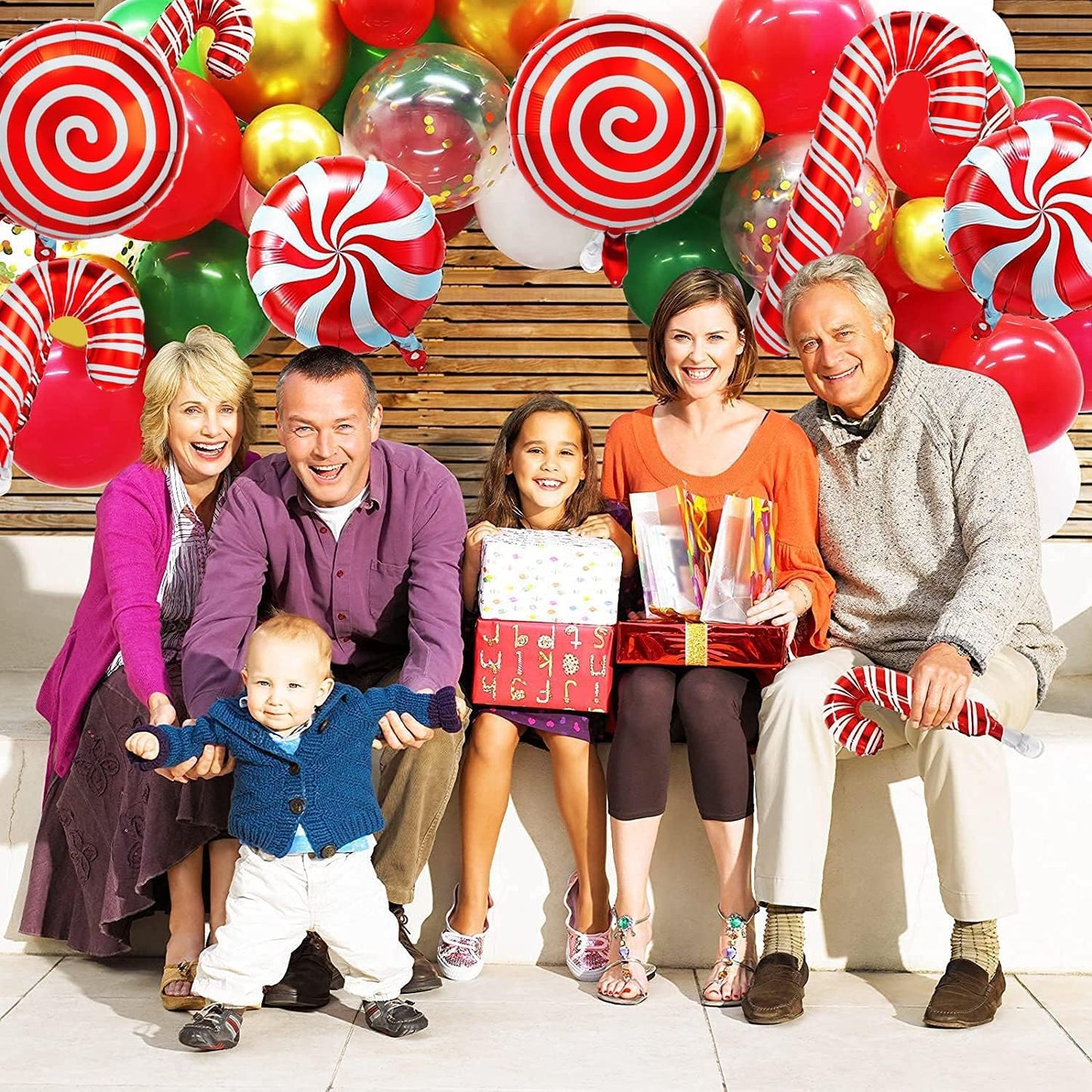 Christmas Balloon Garland Arch Kit, Red Green White Gold Balloons with Large Candy Cane Swirl Foil Balloon for Winter Xmas Party Decorations 164PCS