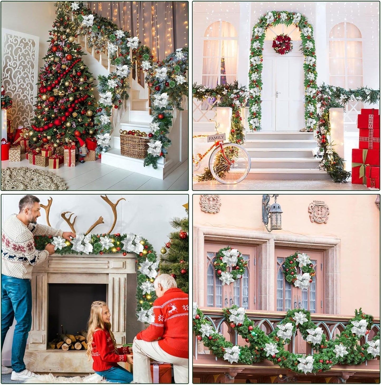 Christmas garland,christmas garland with lights,2.7M/ 9FT Christmas Garland Decorations Illuminated with LED Lights,for Stairs Fireplaces Christmas Festive Wreath Xmas Decor