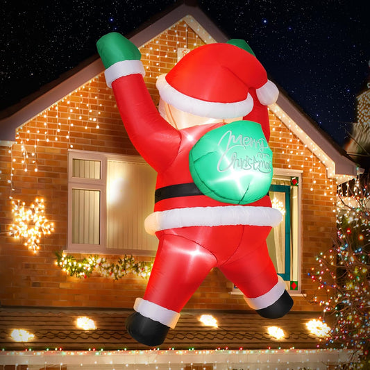 Christmas Inflatable Decorations Climbing Santa Claus Inflatable, Built-in Bright LEDs, Hanging Blow up Window Yard Decoration, Outdoor Christmas Decoration for Roof Window Wall