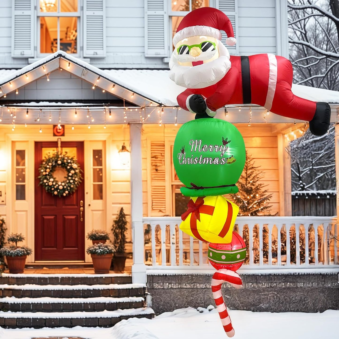 8FT Christmas Inflatables Outdoor Decorations, Hanging Santa Claus Inflatable Christmas Decorations with LED Lights, Blow Up Santa Outdoor for Wall Window Eaves Home Holiday Decor