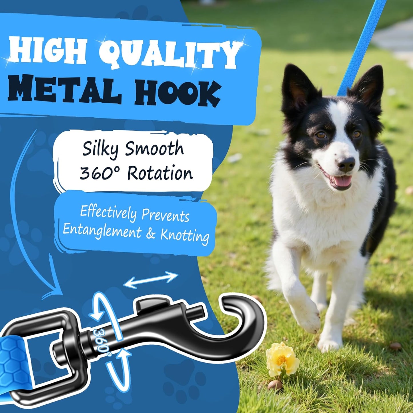 Looxmeer Dog Training Lead, Strong Extra Long Dog Lead for Small Medium Large Dog with Padded Handle & Storage Bag, Waterproof Dog Leash for Recall Tracking Hiking Hunting Obedience, Blue