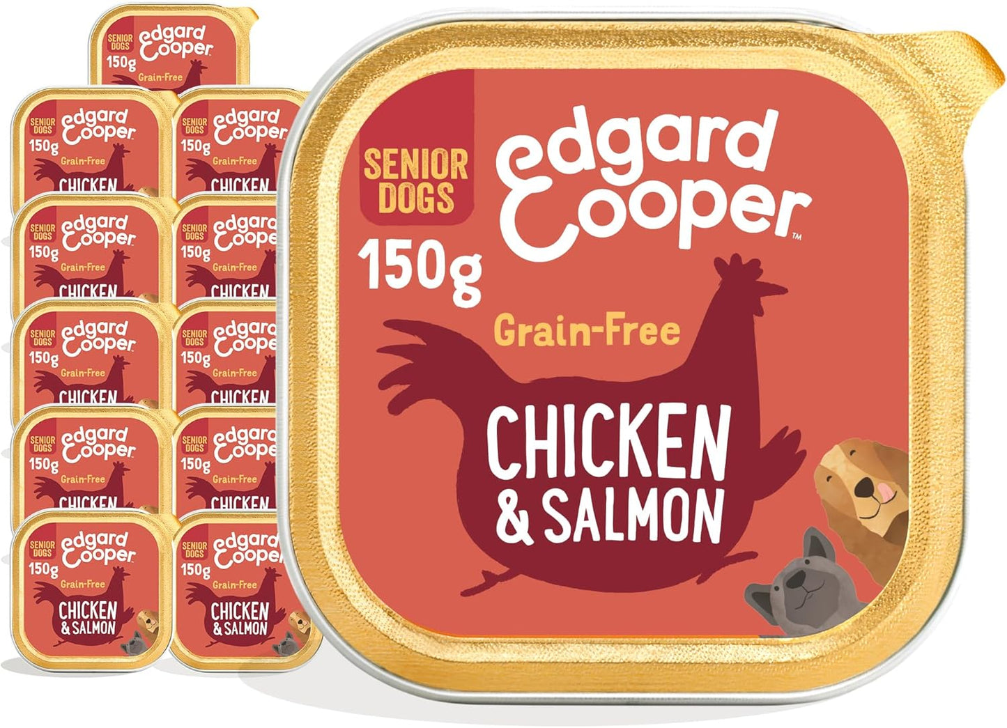 Edgard Cooper Grain-Free Wet Dog Food for Senior Dogs, Chicken Salmon 11 x 150g, Natural Dogs Food in Cup with Fresh Meat Amino Acids, Gluten-Free, High Protein