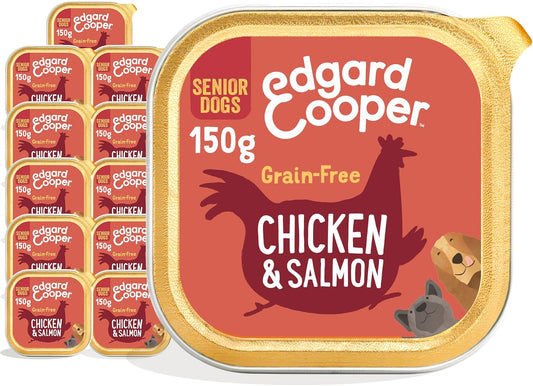 Edgard Cooper Grain-Free Wet Dog Food for Senior Dogs, Chicken Salmon 11 x 150g, Natural Dogs Food in Cup with Fresh Meat Amino Acids, Gluten-Free, High Protein