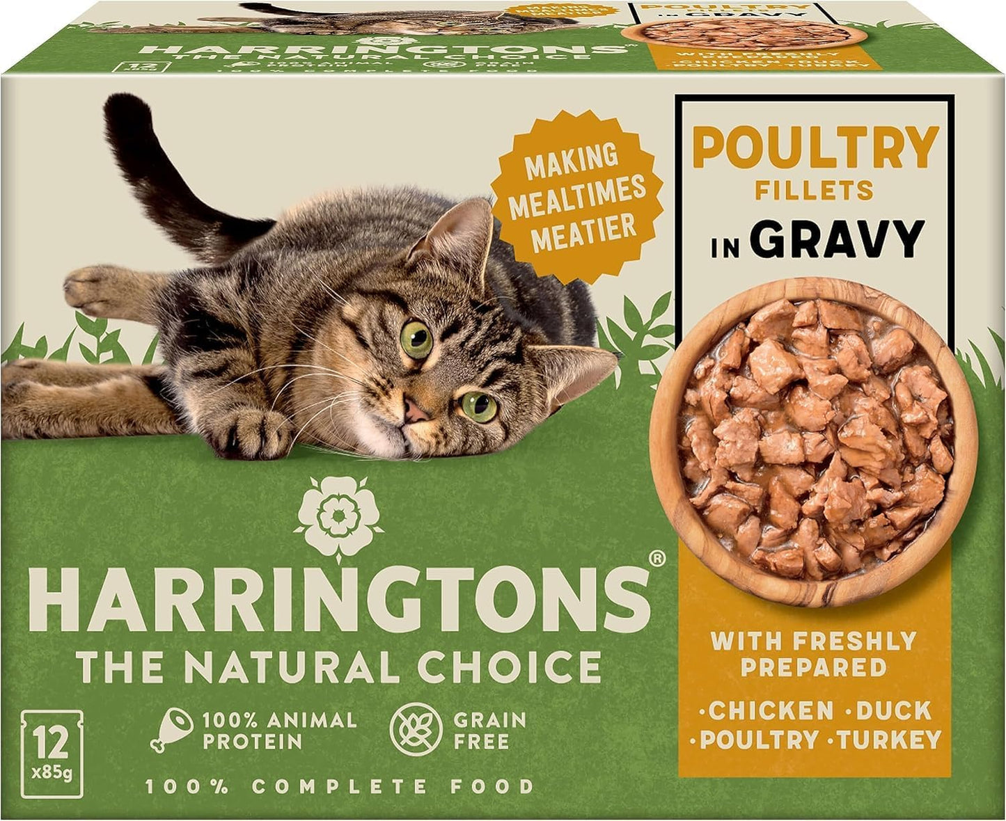 Harringtons Grain Free Wet Cat Food for Adult Cats – Beef, Chicken, Lamb & Turkey in Gravy & Jelly