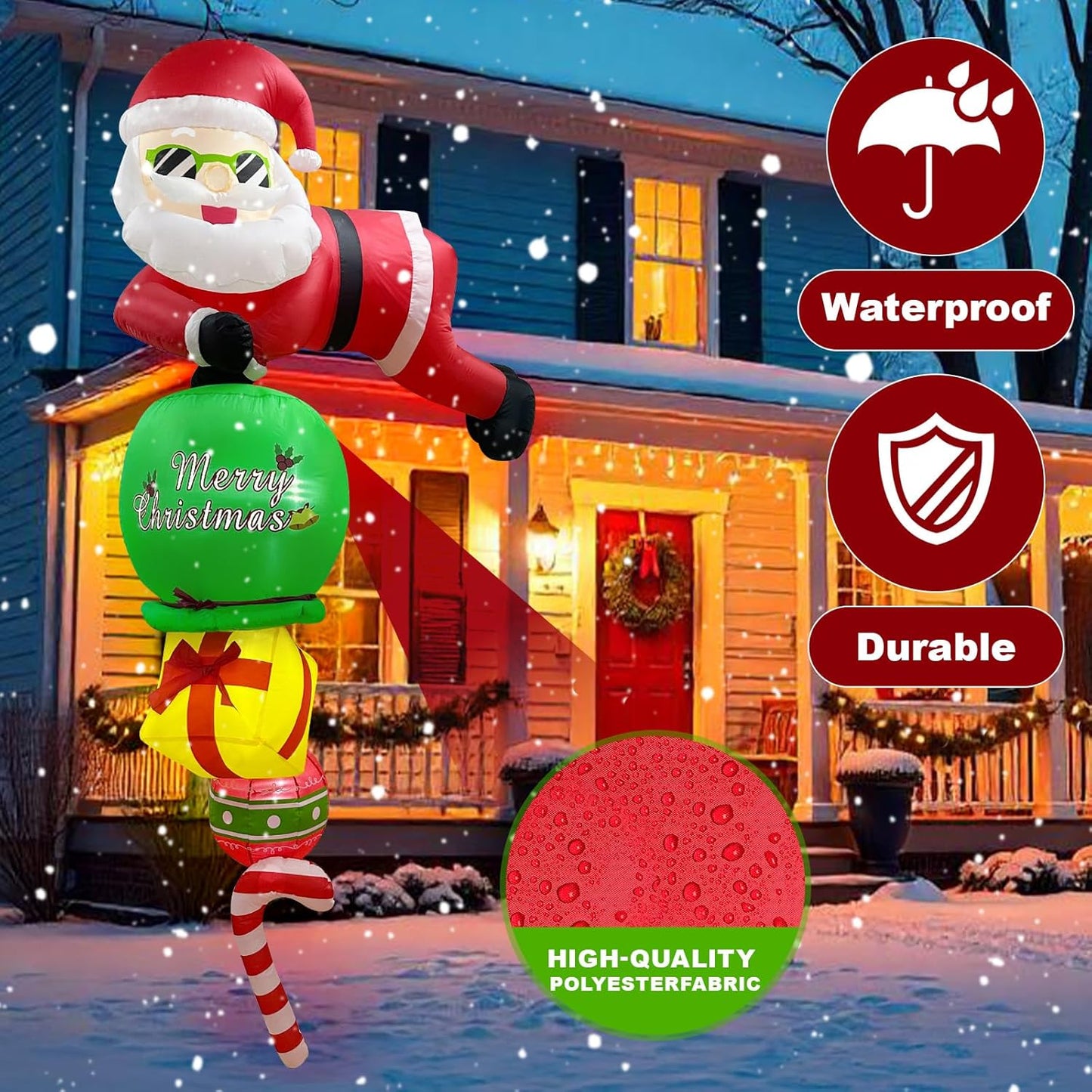8FT Christmas Inflatables Outdoor Decorations, Hanging Santa Claus Inflatable Christmas Decorations with LED Lights, Blow Up Santa Outdoor for Wall Window Eaves Home Holiday Decor