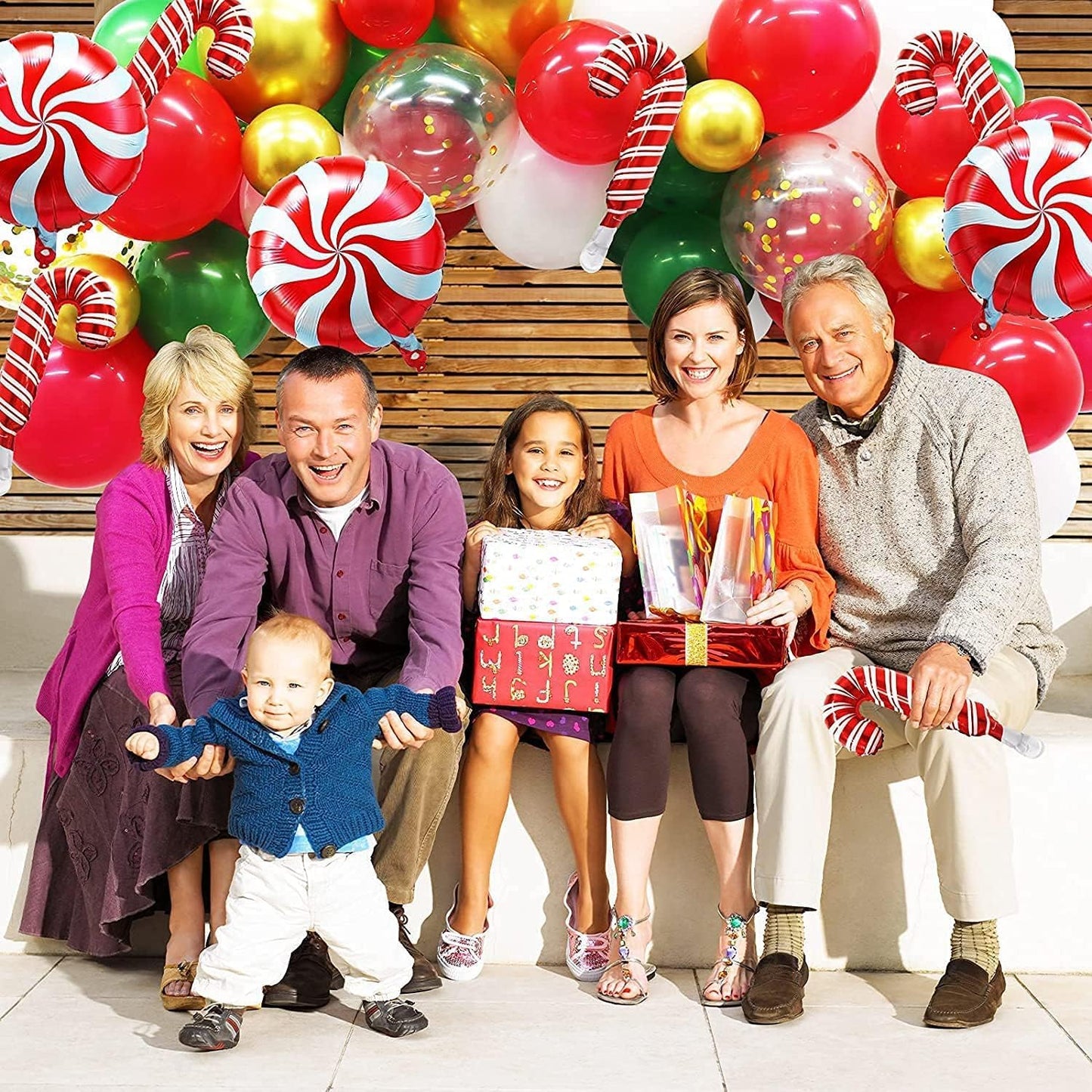 Christmas Balloon Garland Arch Kit, Red Green White Gold Balloons with Large Candy Cane Swirl Foil Balloon for Winter Xmas Party Decorations 164PCS