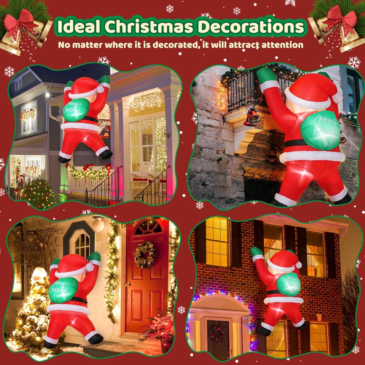 7 FT Christmas Inflatables Outdoor Decorations, Hanging Gingerbread Man Inflatable Christmas Decorations Hold Candy Cane, Blow Up Xmas Decorations for Roof Eaves Tree Decor