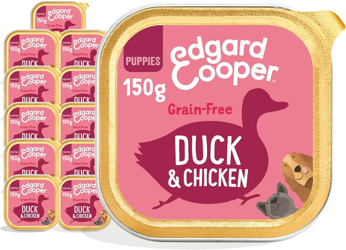 Edgard Cooper Puppy Grain-Free Wet Dog Food, Duck Chicken Natural Dogs Food in Cup with Fresh Meat Amino Acids, Gluten-Free, High Protein