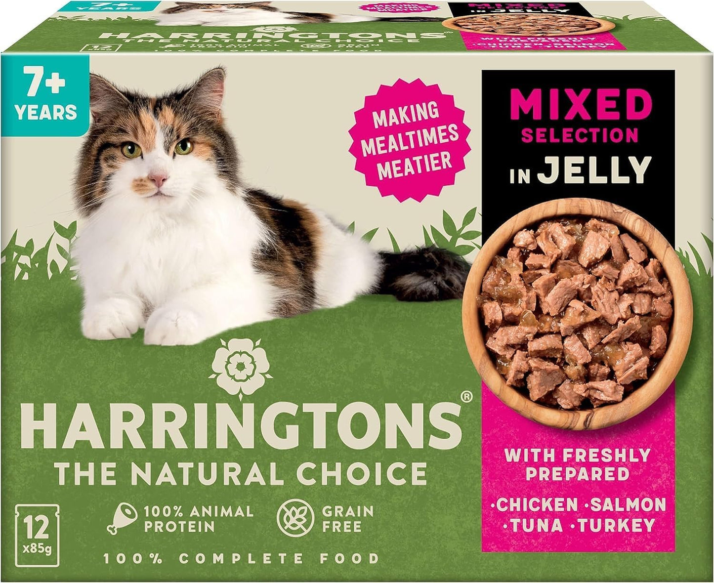 Harringtons Grain Free Wet Cat Food for Adult Cats – Beef, Chicken, Lamb & Turkey in Gravy & Jelly
