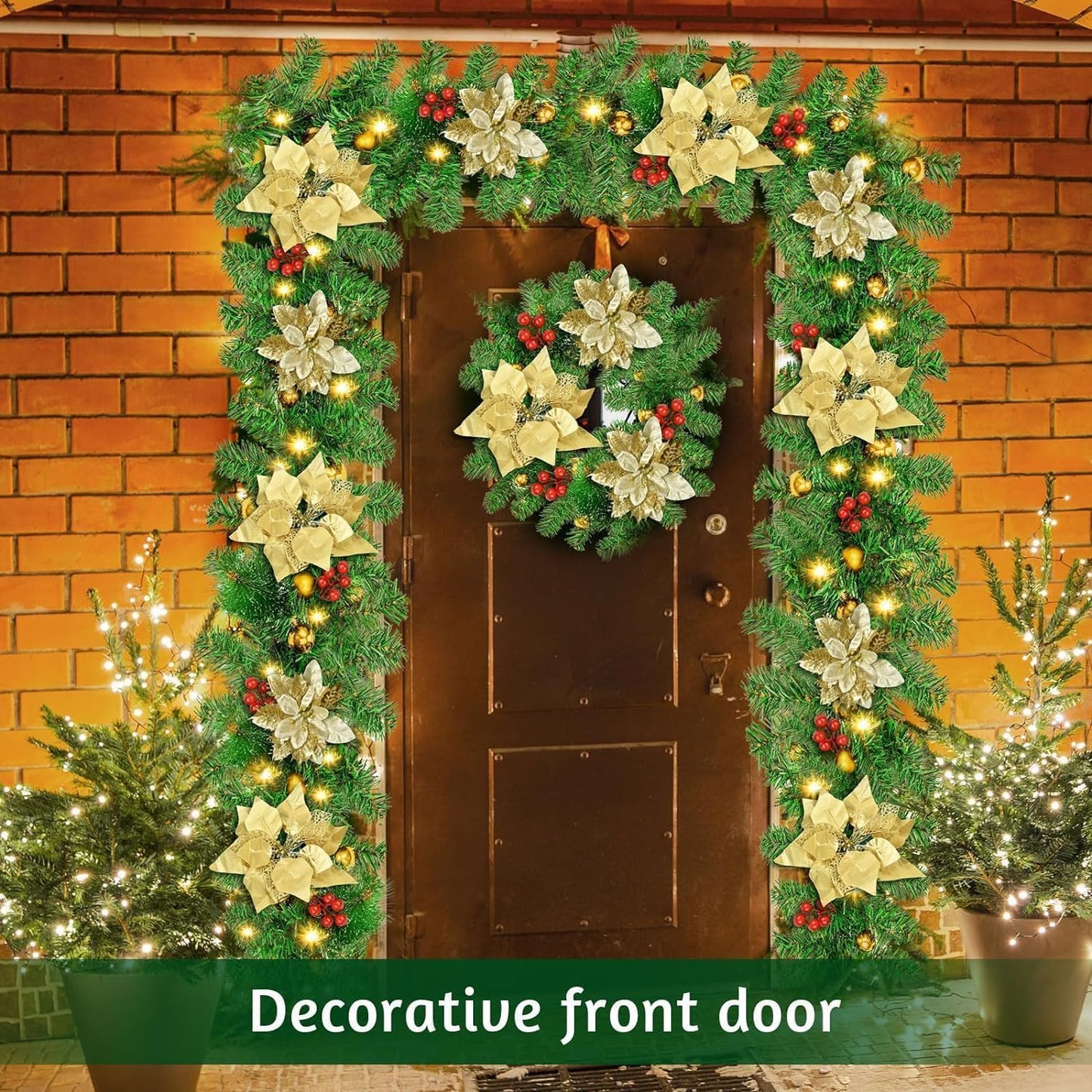 Christmas garland,christmas garland with lights,2.7M/ 9FT Christmas Garland Decorations Illuminated with LED Lights,for Stairs Fireplaces Christmas Festive Wreath Xmas Decor