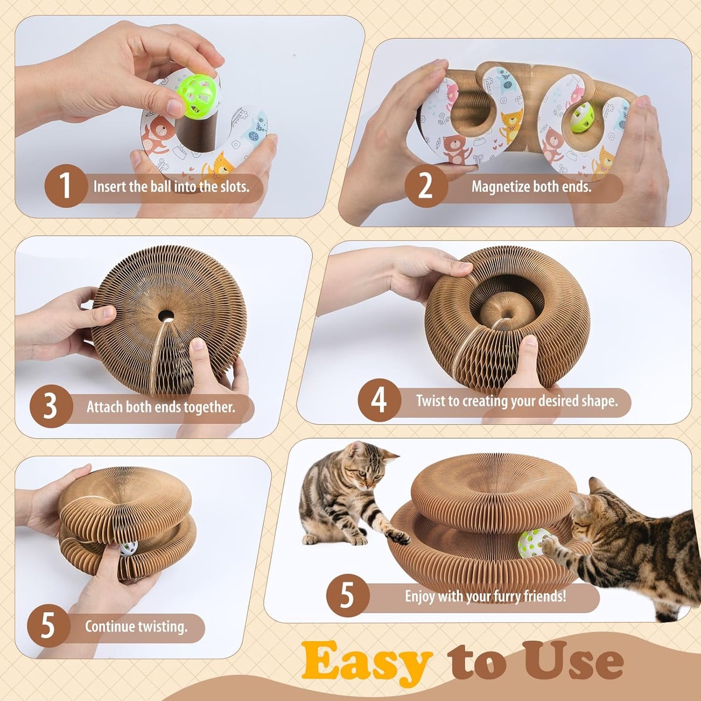 Magic Accordion Cat Scratcher Toy with Ball – Interactive Curl Ring for Indoor Cats & Kittens