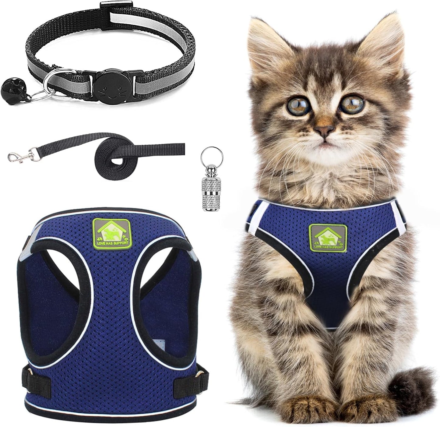 Escape Proof Cat Harness and Lead Set – Adjustable Reflective Soft Mesh Vest for Cats