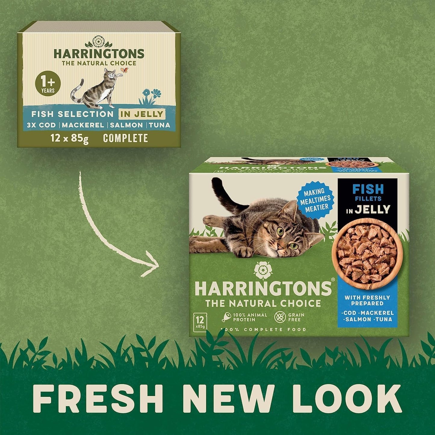 Harringtons Grain Free Wet Cat Food for Adult Cats – Beef, Chicken, Lamb & Turkey in Gravy & Jelly