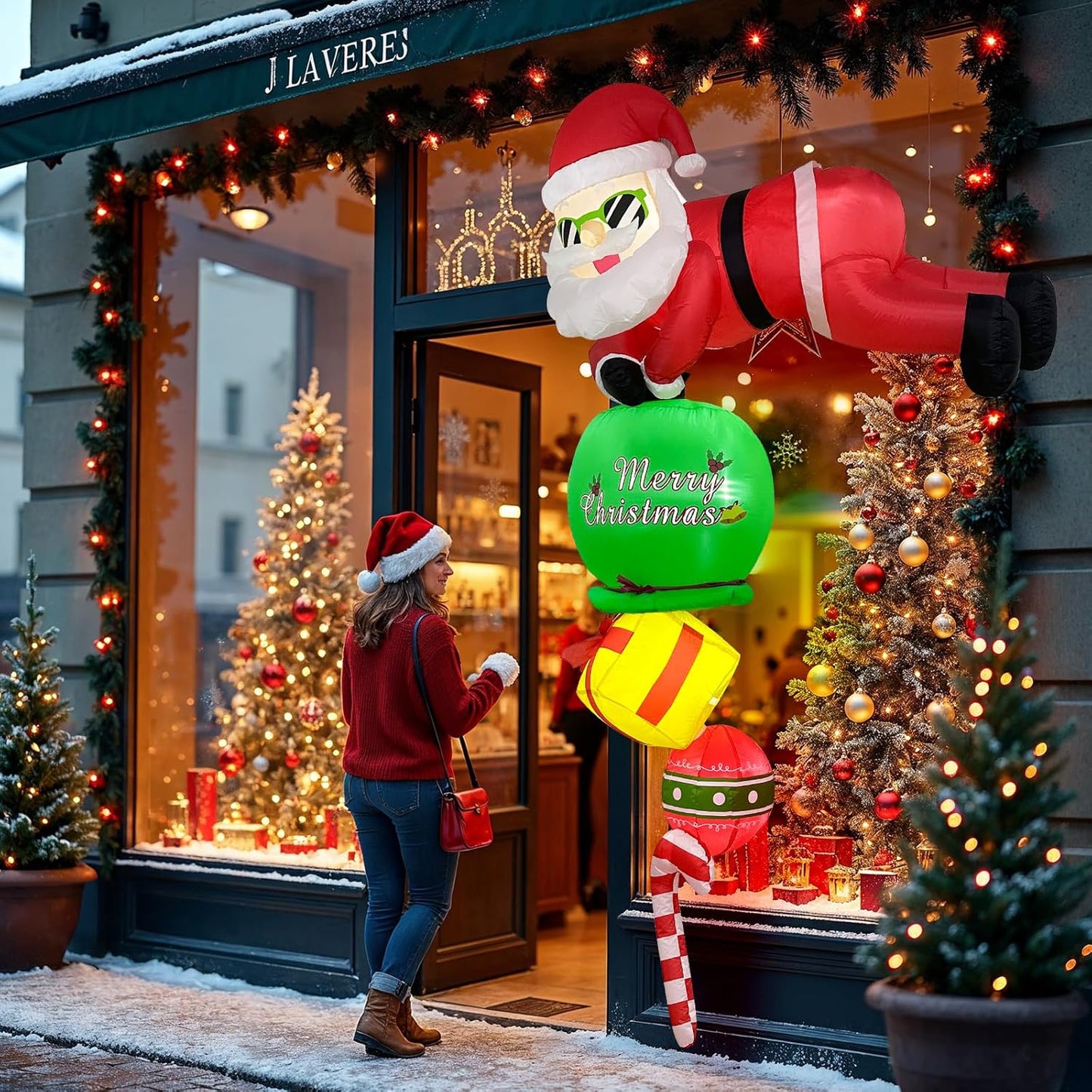 8FT Christmas Inflatables Outdoor Decorations, Hanging Santa Claus Inflatable Christmas Decorations with LED Lights, Blow Up Santa Outdoor for Wall Window Eaves Home Holiday Decor