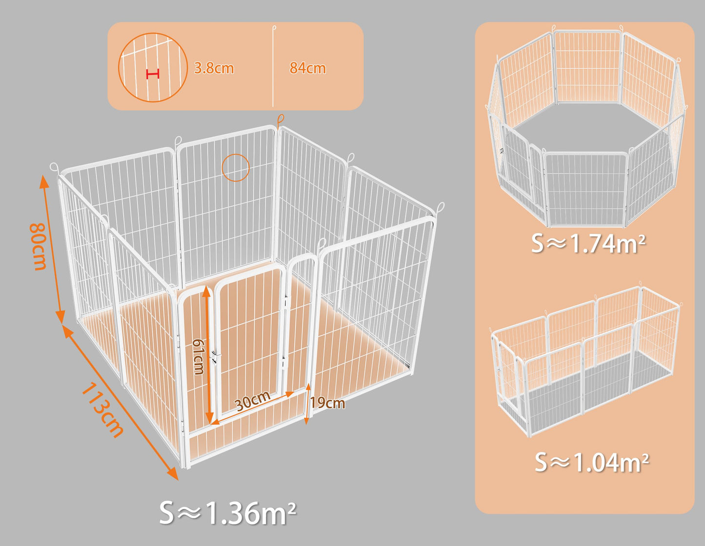HOMIDEC Dog Pen – 8 Panel 80cm Foldable Pet Playpen with Door for Dogs, Puppies, Cats & Small Animals (White)