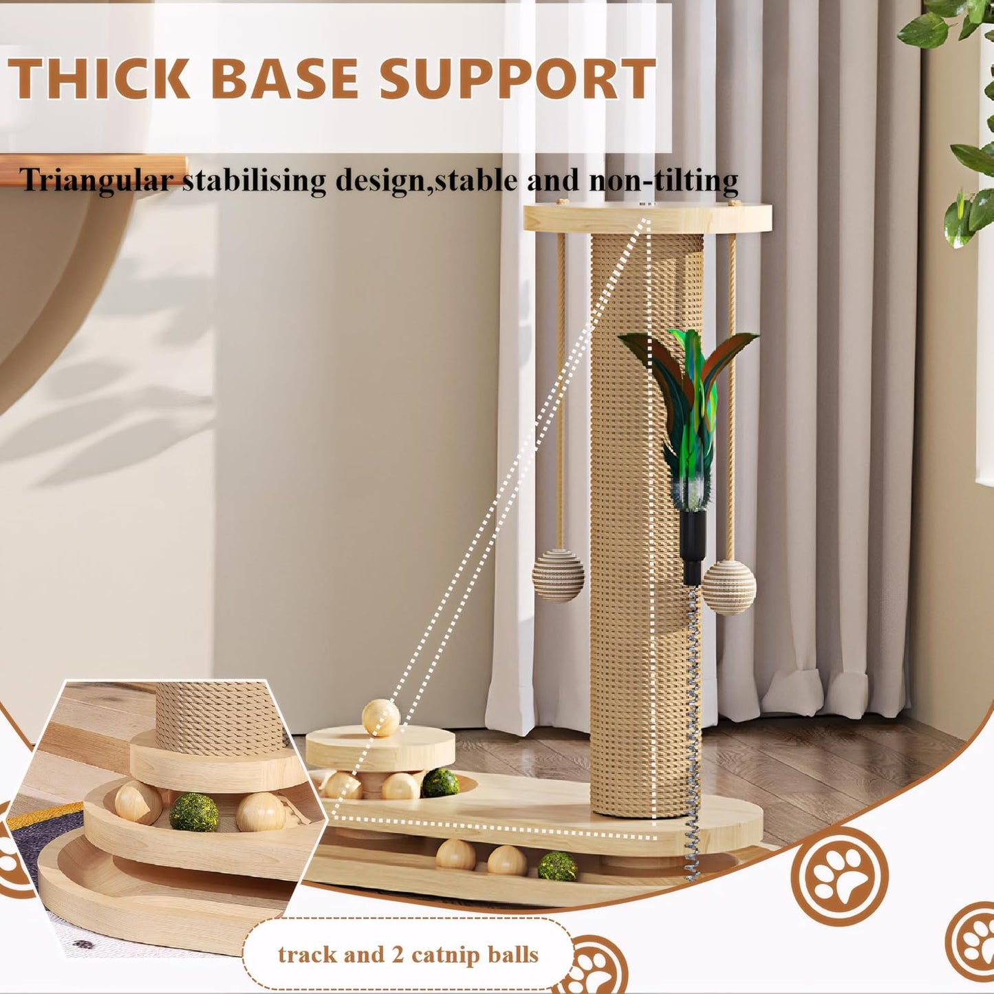 Scratche Track Ball Toy Scratcher Cat Tree Scratching Post Wooden Base Cat