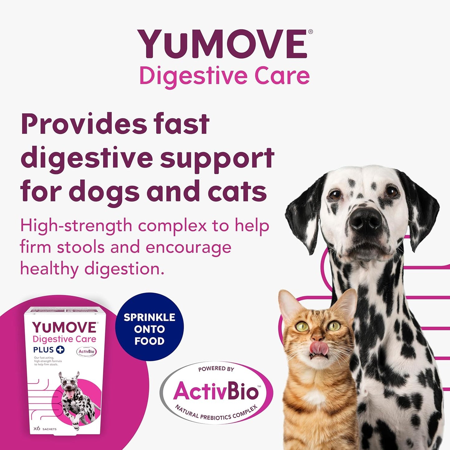 YuMOVE Digestive Care PLUS, Dogs & Cats Pre and Probiotics Supplement for Gut Health, Digestive Support Veterinary Strength with Fast-acting Ingredients, All Ages and Breeds, 60 Sachets