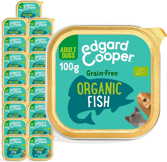 Edgard Cooper Organic Grain-Free Wet Dog Food Trays, Organic Fish, Natural Dogs Food in Cup for Adult Dogs, Fresh Meat, High Protein, Hypoallergenic, No Added Sugar