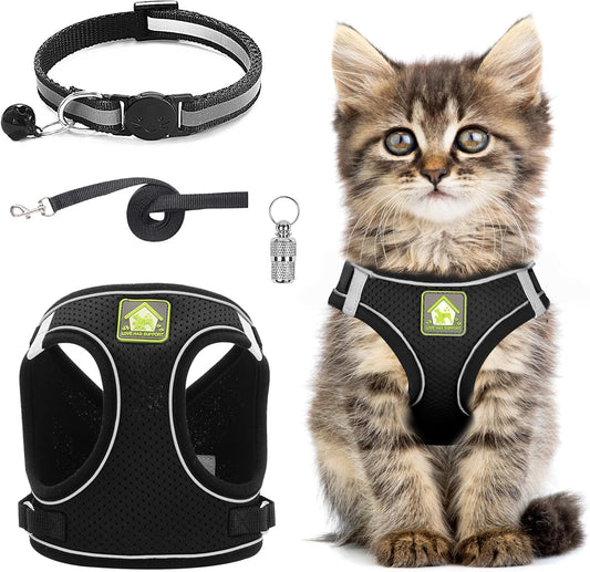 Escape Proof Cat Harness and Lead Set – Adjustable Reflective Soft Mesh Vest for Cats