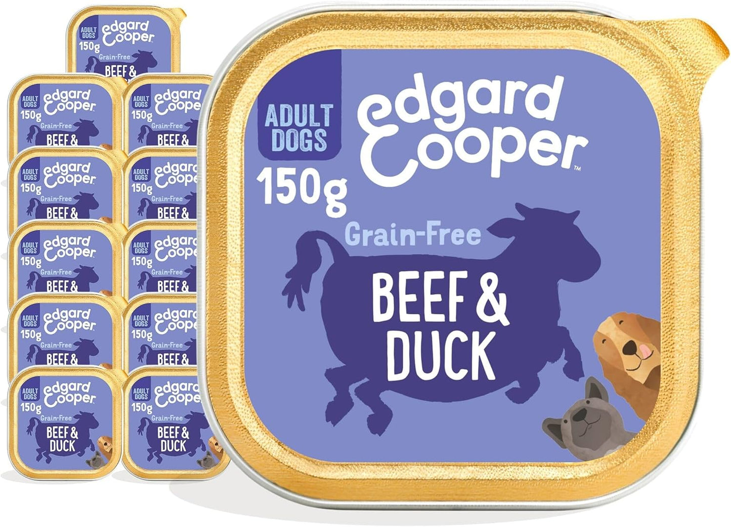Edgard Cooper Grain-Free Wet Dog Food for Adult Dogs, BeefDuck, Natural Dogs Food in Cup with Fresh Meat Amino Acids, Gluten-Free, High Protein
