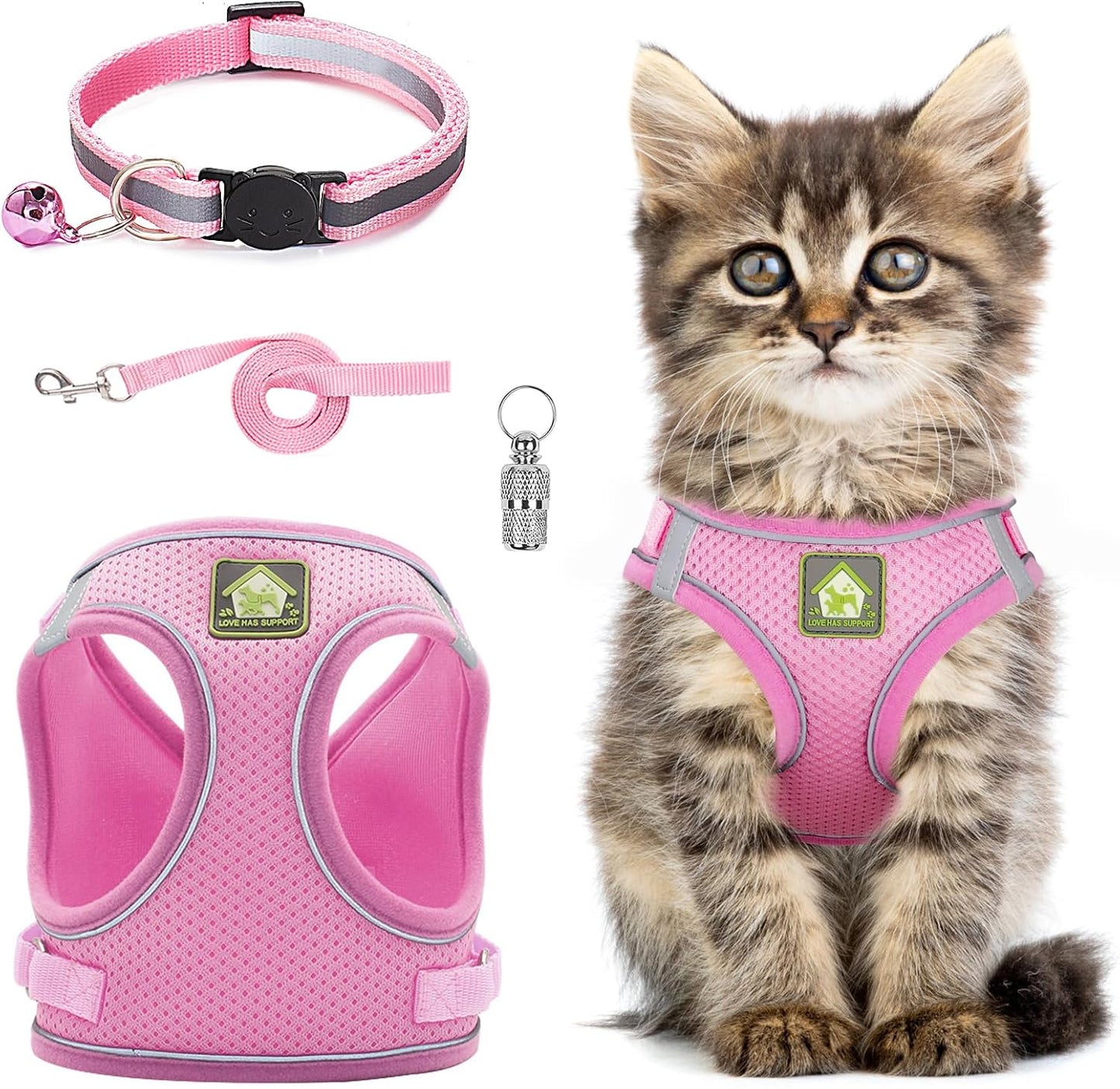 Escape Proof Cat Harness and Lead Set – Adjustable Reflective Soft Mesh Vest for Cats
