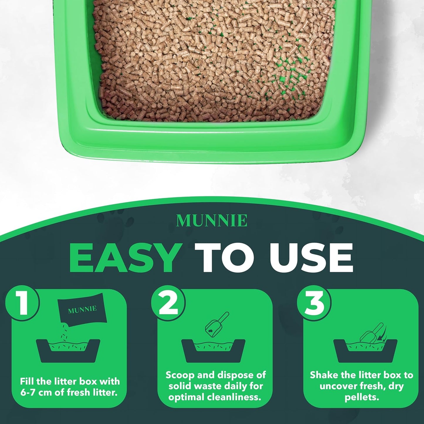 Munnie Natural Wood Pellet Cat Litter – Biodegradable, Dust-Free, Unscented, Safe for Kittens & Cats