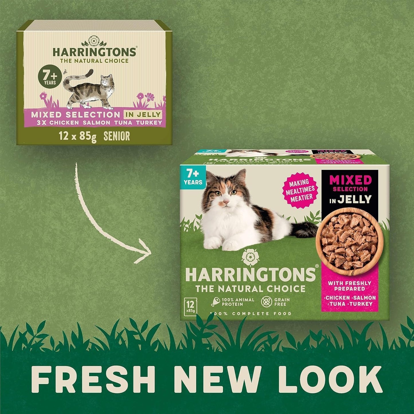 Harringtons Grain Free Wet Cat Food for Adult Cats – Beef, Chicken, Lamb & Turkey in Gravy & Jelly