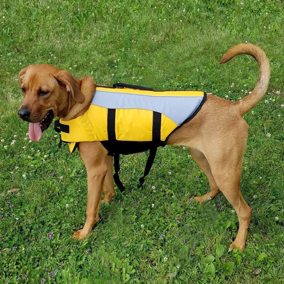 VIVAGLORY Front Float Dog Life Vest, Dog Life Jacket for Swimming & Boating, Swimming Vest with Chin Float & Handle, Ripstop & Buoyancy for Puppy Doggy, XS, Yellow