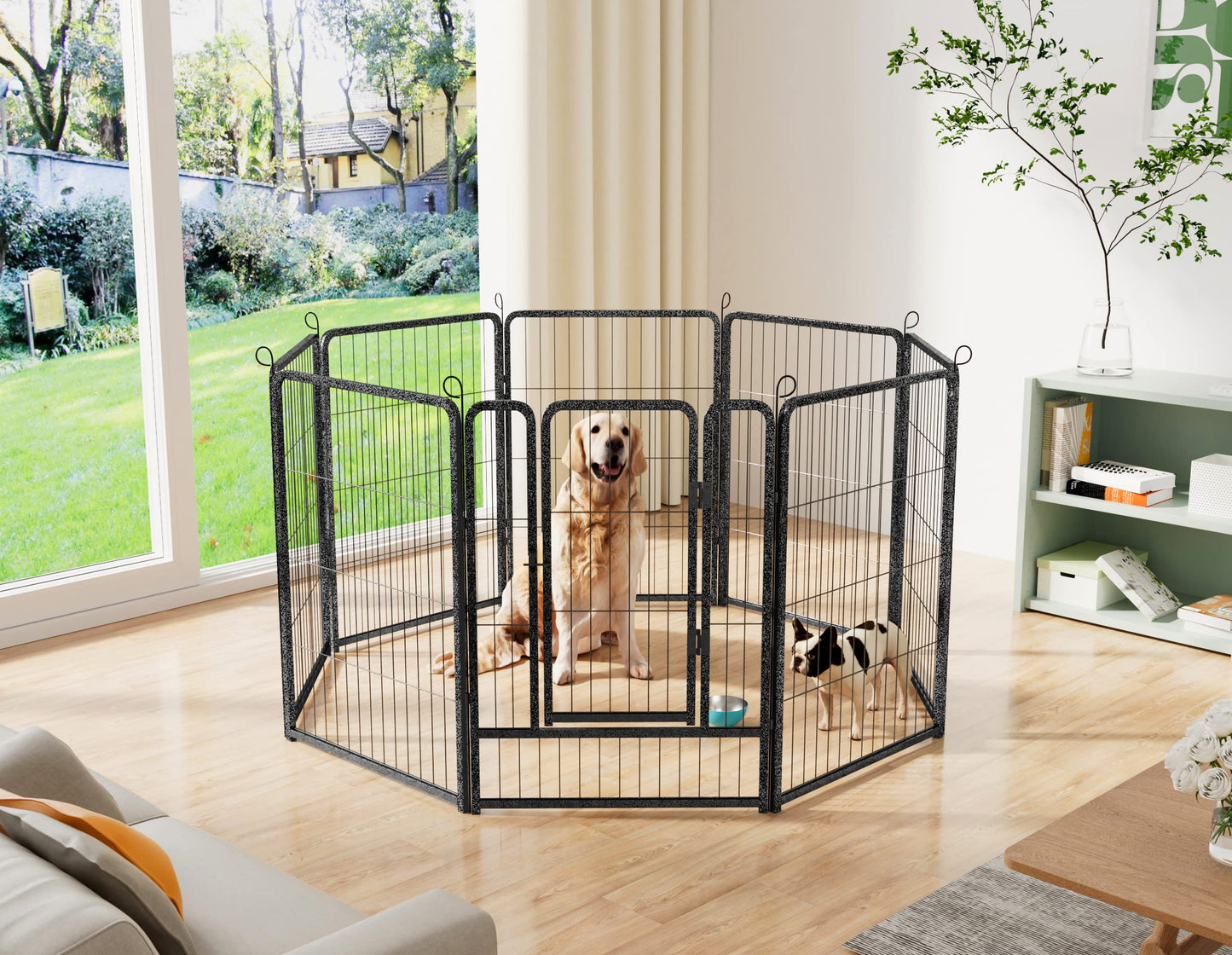 HOMIDEC Dog Pen – 8 Panel Heavy Duty Foldable Pet Playpen with Door, Indoor/Outdoor Fence for Dogs, Puppies, Cats & Small Animals (Silvery 120x120x80cm)