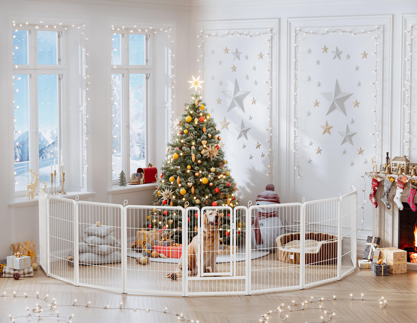 HOMIDEC Dog Pen – 8 Panel 80cm Foldable Pet Playpen with Door for Dogs, Puppies, Cats & Small Animals (White)