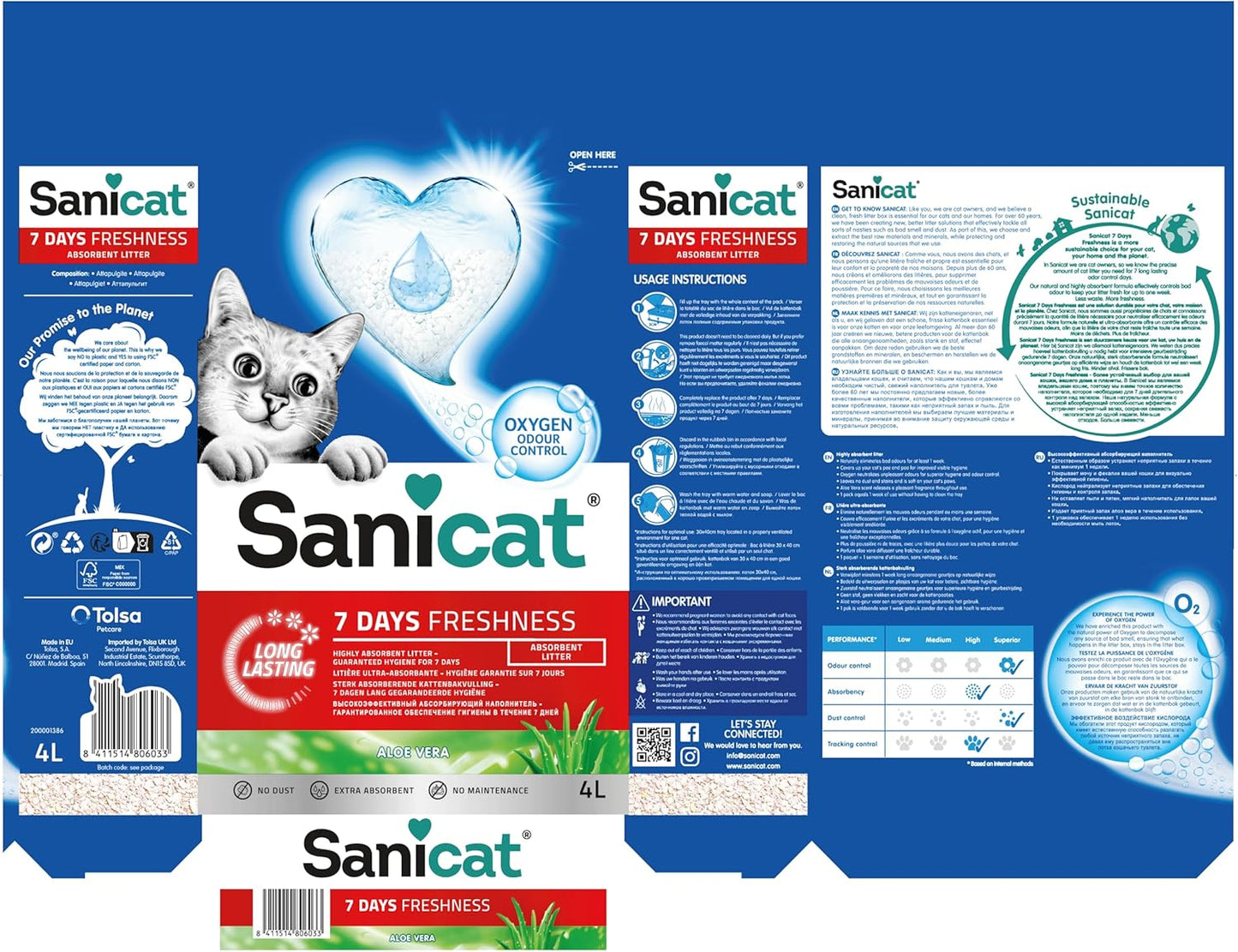Sanicat - Classic cat litter with Aloe Vera | 7-day odour control | Fast absorption | product for your pet’s hygiene Keep Your Home Clean