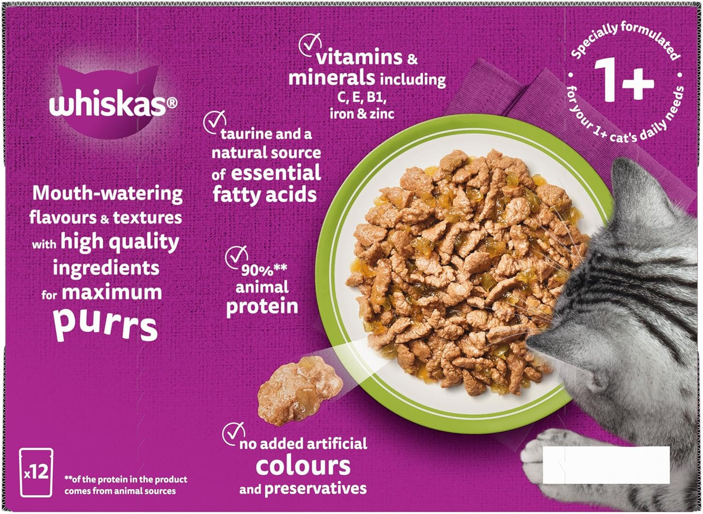 Whiskas 1+ Adult Wet Cat Food – Delicious Complete Meals for Adult Cats