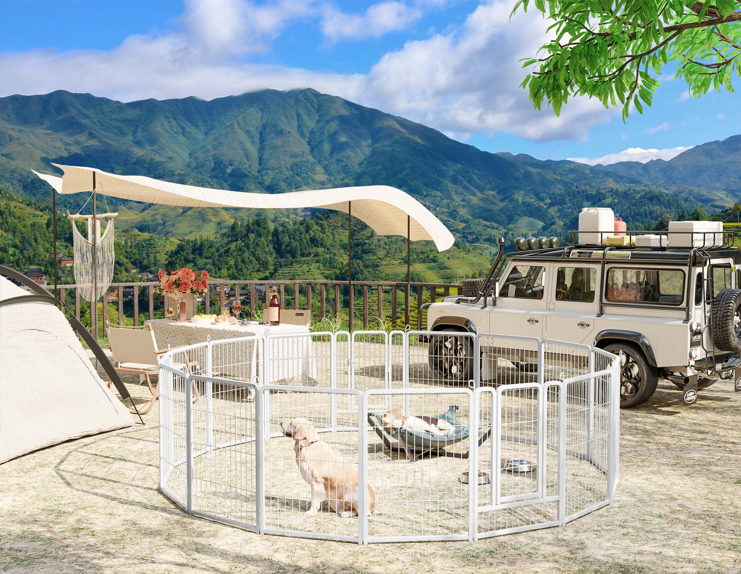 HOMIDEC Dog Pen – 8 Panel 80cm Foldable Pet Playpen with Door for Dogs, Puppies, Cats & Small Animals (White)