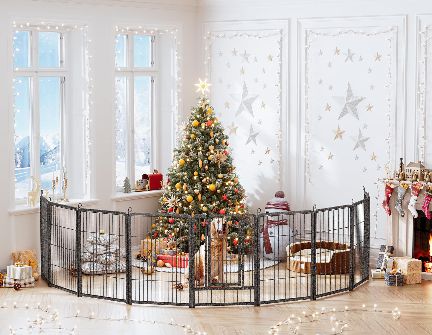 HOMIDEC Dog Pen – 8 Panel Heavy Duty Foldable Pet Playpen with Door, Indoor/Outdoor Fence for Dogs, Puppies, Cats & Small Animals (Silvery 120x120x80cm)