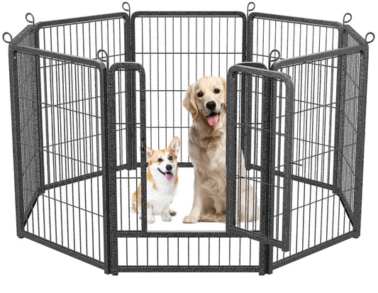 HOMIDEC Dog Pen – 8 Panel Heavy Duty Foldable Pet Playpen with Door, Indoor/Outdoor Fence for Dogs, Puppies, Cats & Small Animals (Silvery 120x120x80cm)