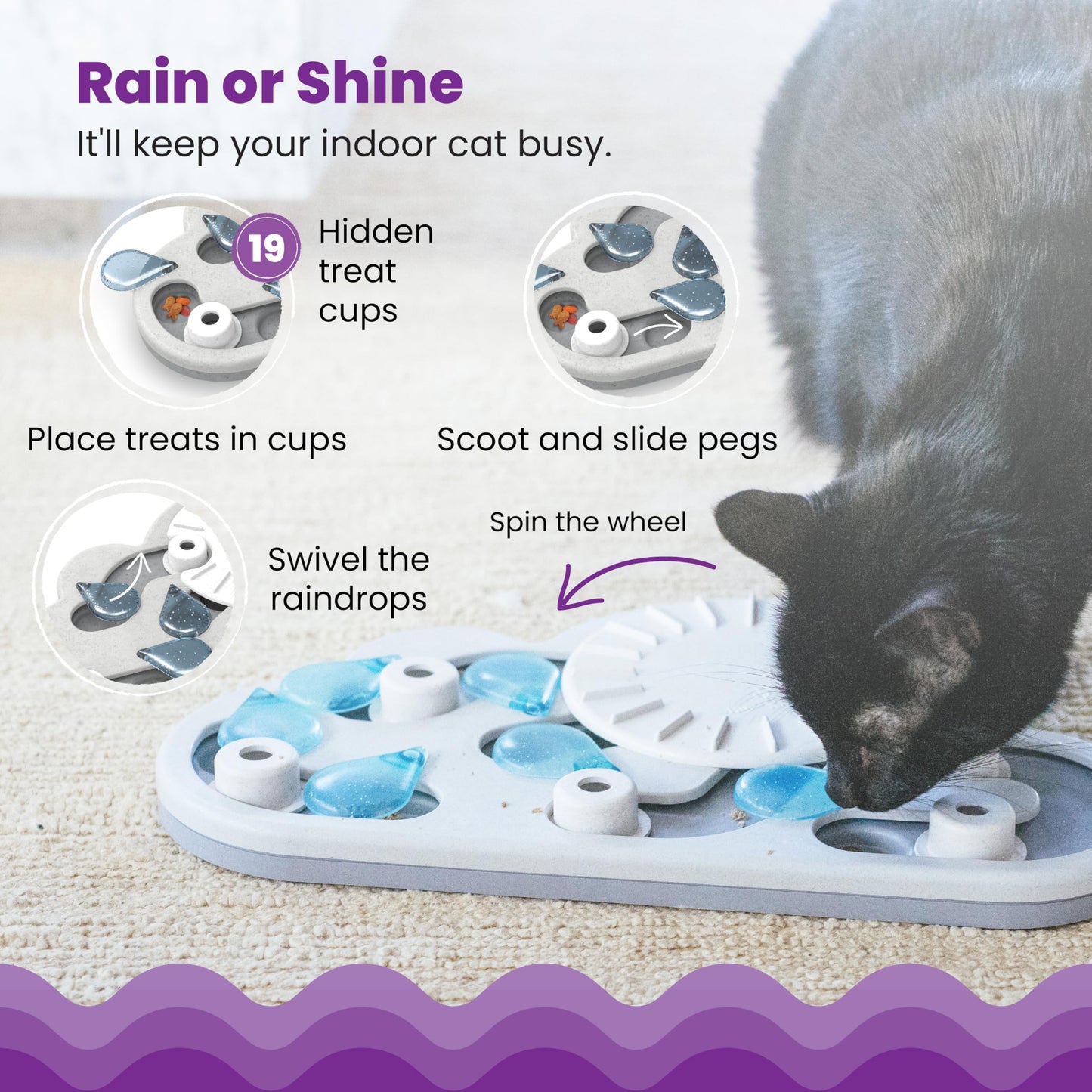 Catstages Rainy Day Puzzle & Play, Interactive Treat Puzzle Cat Toy 15.4 in x 9.4 in, Gray