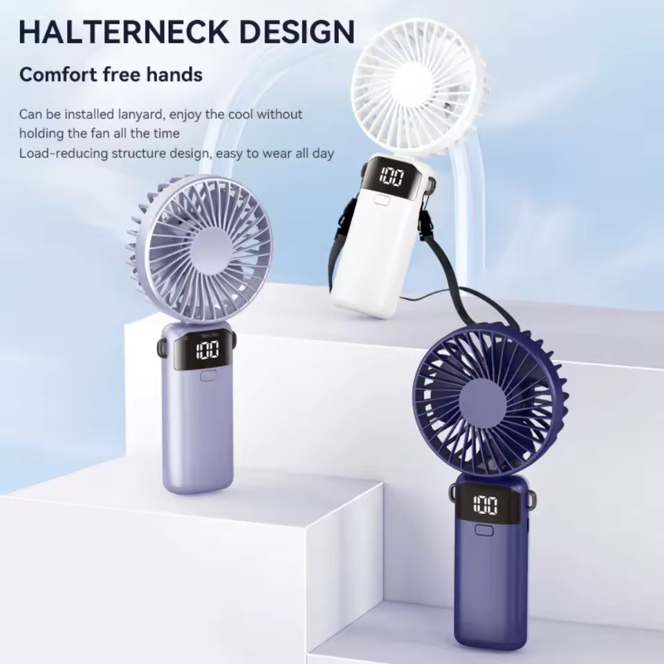 Foldable Mini Fan – USB Rechargeable, 5-Speed with LED Display & Phone Stand