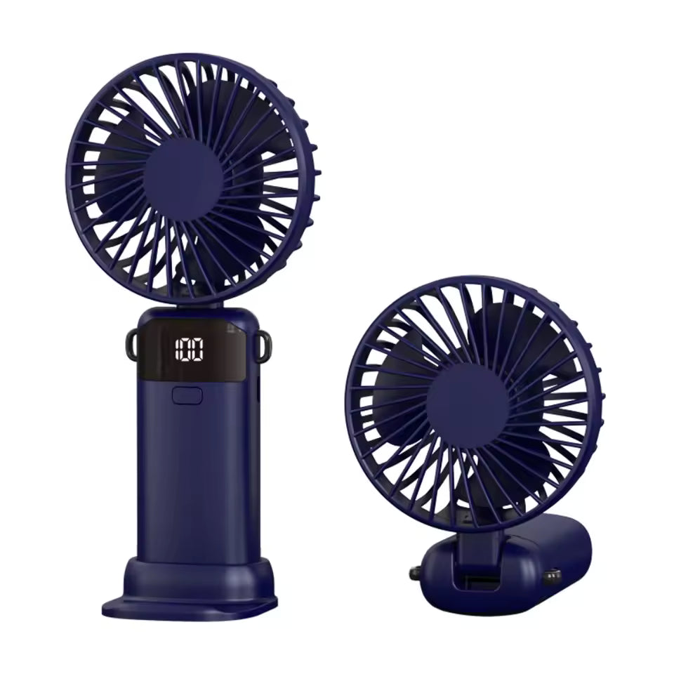 Foldable Mini Fan – USB Rechargeable, 5-Speed with LED Display & Phone Stand