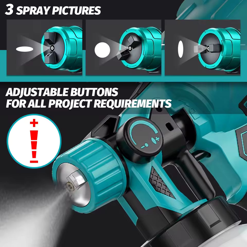 1000ML Cordless Electric Paint Sprayer with 3 patterns and Nozzles replace for Makita 18V Battery HVLP Spray Gun(BATTERY NOT INCLUDED)
