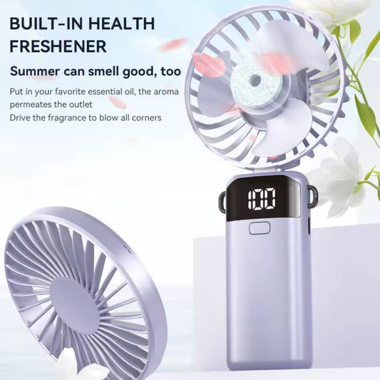 Foldable Mini Fan – USB Rechargeable, 5-Speed with LED Display & Phone Stand