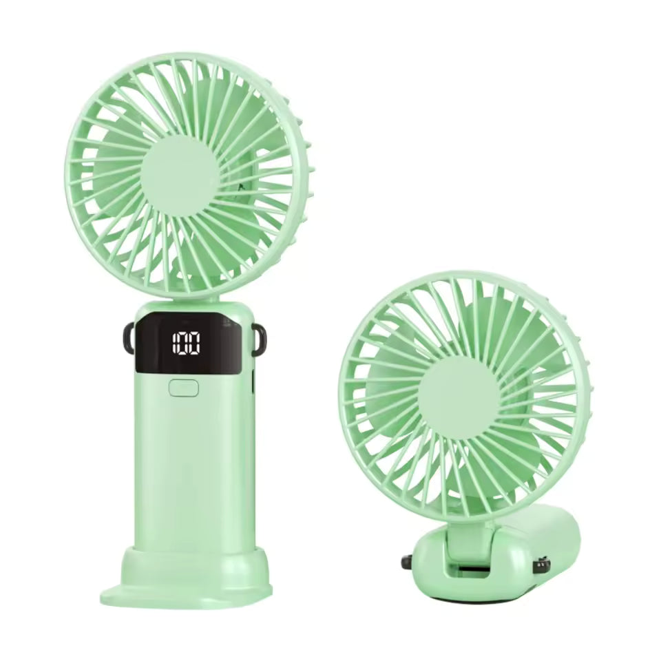 Foldable Mini Fan – USB Rechargeable, 5-Speed with LED Display & Phone Stand