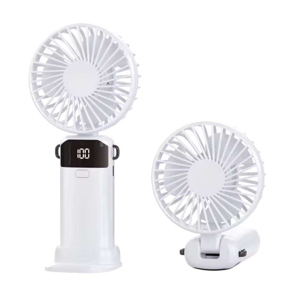 Foldable Mini Fan – USB Rechargeable, 5-Speed with LED Display & Phone Stand