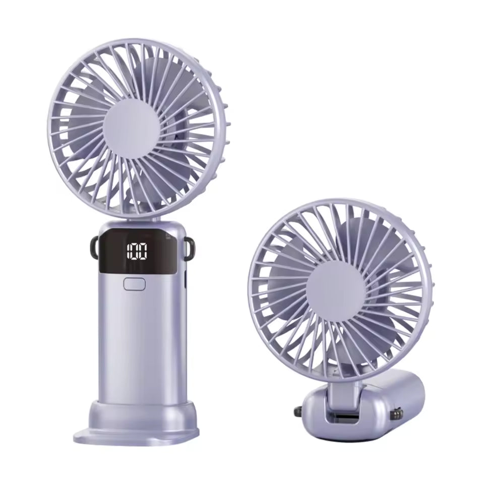 Foldable Mini Fan – USB Rechargeable, 5-Speed with LED Display & Phone Stand