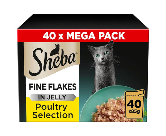 Sheba Fine Flakes in Jelly Wet Cat Food — Adult Cats | Poultry Collection, Fish Flavours,Meaty Selection