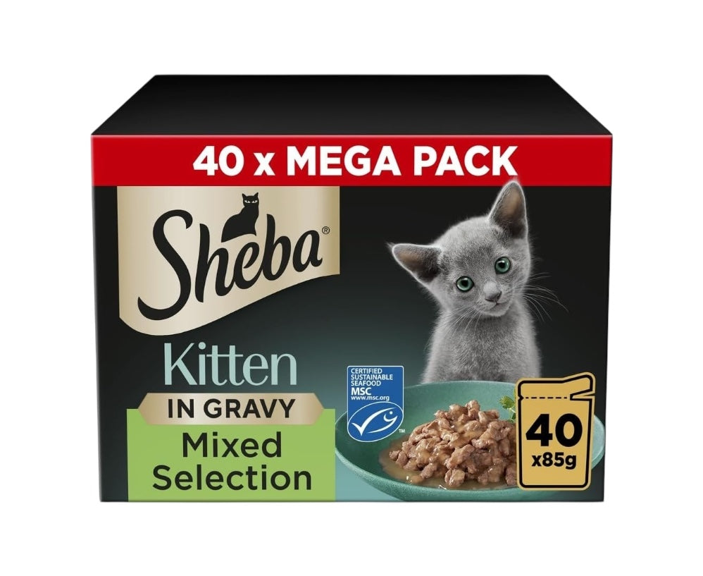 Sheba Sauce Collection Cat Food Pouch for Kitten Mixed Selection in Gravy 40x85g