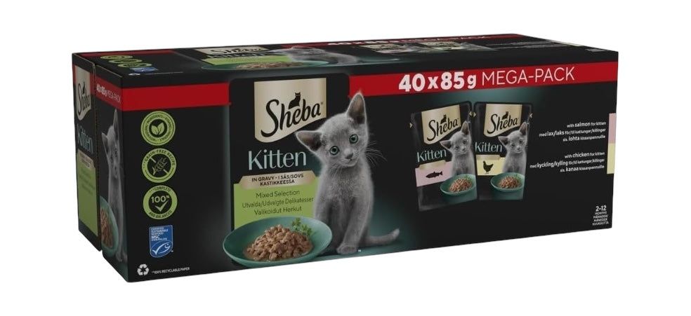 Sheba Sauce Collection Cat Food Pouch for Kitten Mixed Selection in Gravy 40x85g